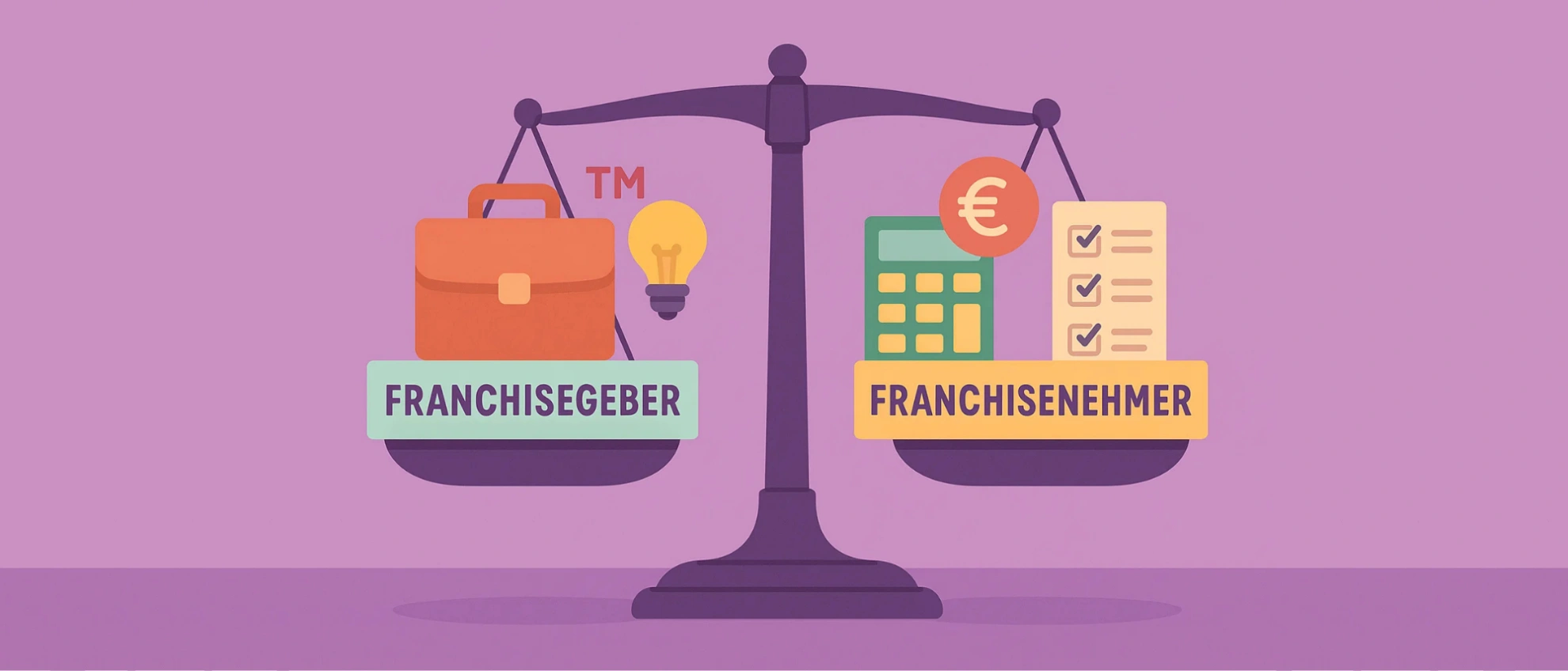 Franchisevertrag: Rechte und Pflichten Symbolische Waage zeigt die Balance zwischen Rechten und Pflichten von Franchisegeber und Franchisenehmer.